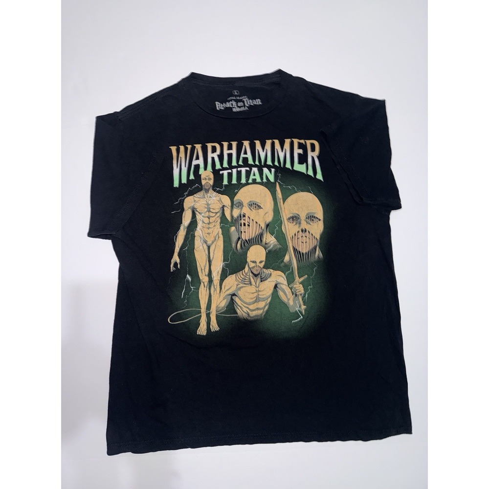 Attack on Titan Warhammer Titan Anime Mens T-Shirt L Black Graphic Tee